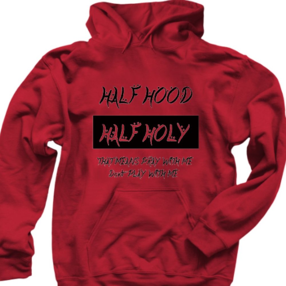 red hoodie half wood